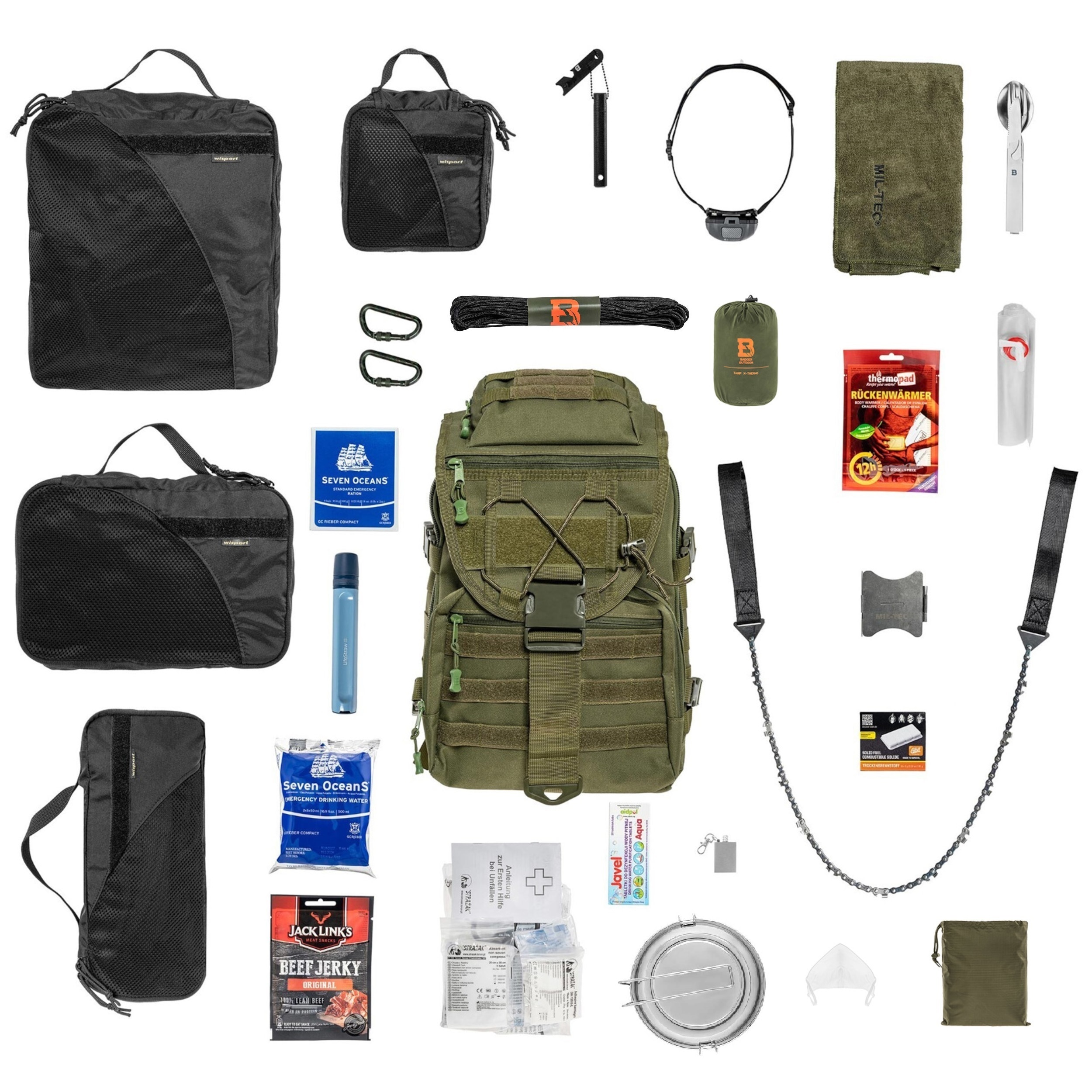 Plecak ewakuacyjny Badger Outdoor Sarge 30 l Olive - z wyposażeniem
