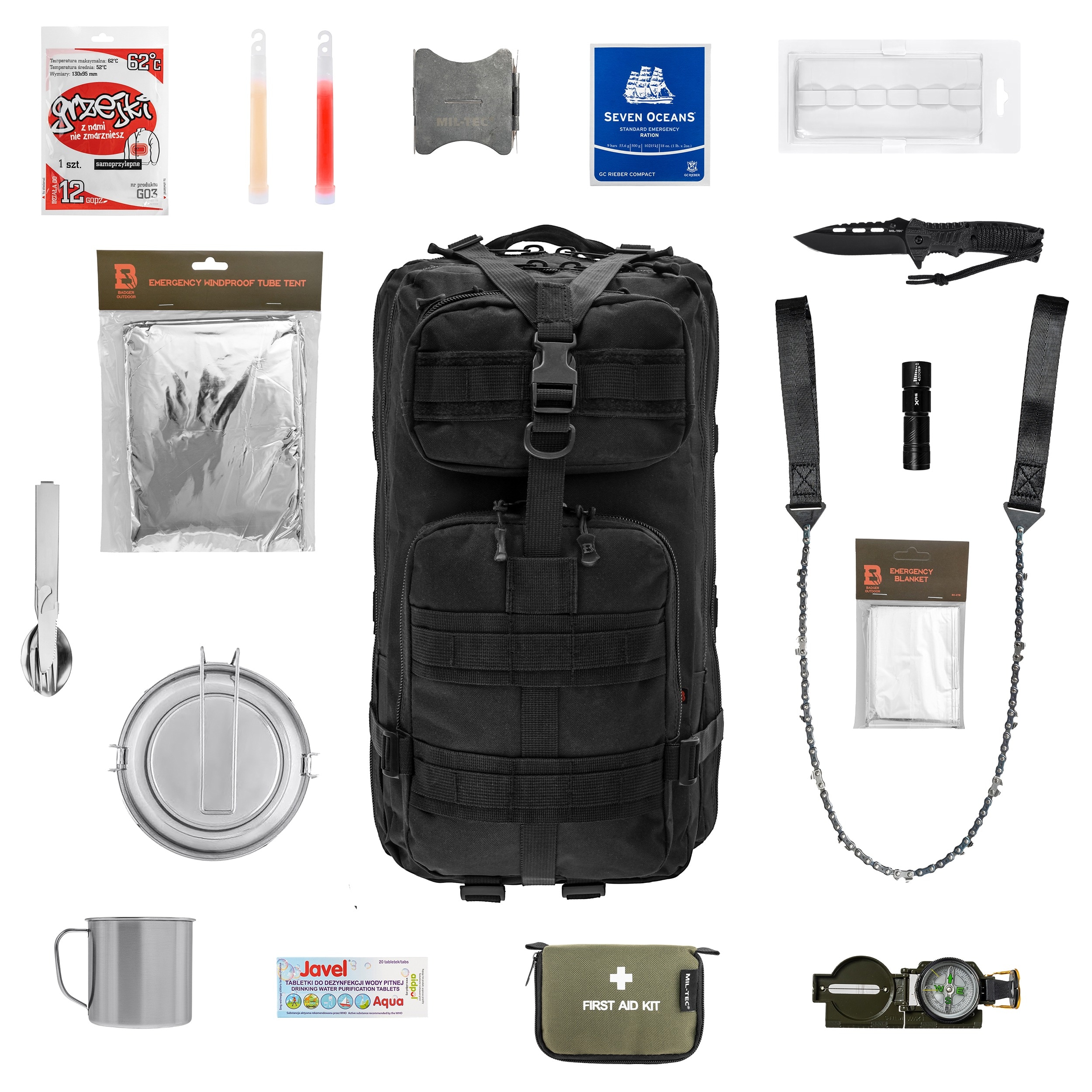 Plecak ewakuacyjny Badger Outdoor Recon 40 l Black Medium - z wyposażeniem